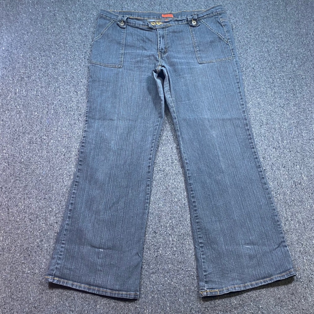 Out Jeans Sz 18 Womens Blue Y2K Wide Leg Flared Double Button Stretch Denim
